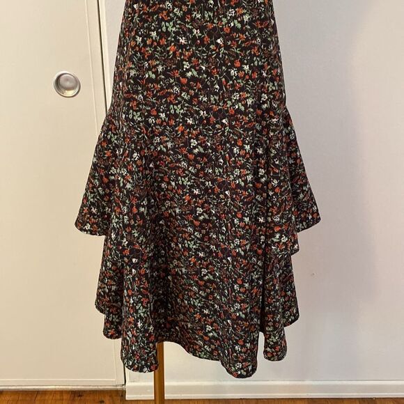 Irene de Nouvelle Black Floral Layered Midi Dress Size Small - Picture 8 of 13